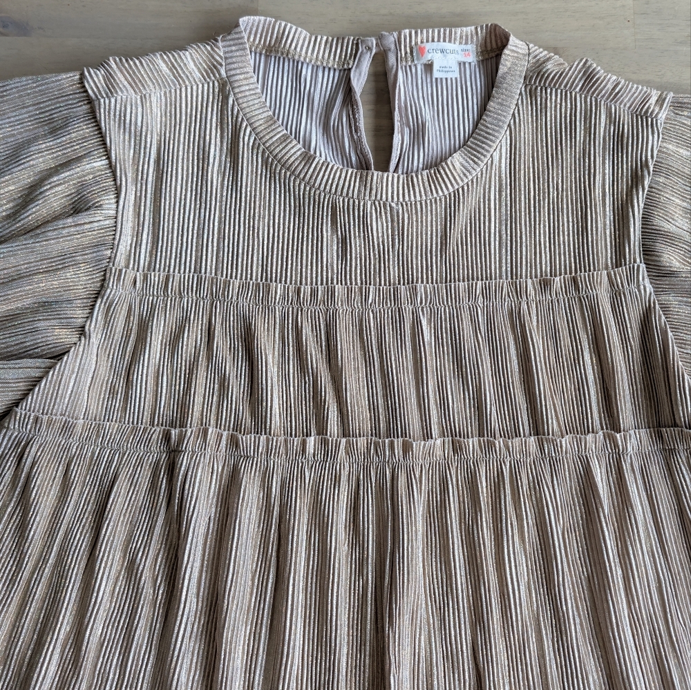 CREWCUTS Girls' Metallic Flutter-Sleeve dress With Ruffle Details Size 14 - Picture 3 of 8